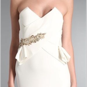 Marchesa Notte Gown in Ivory Silk with Gold Beads